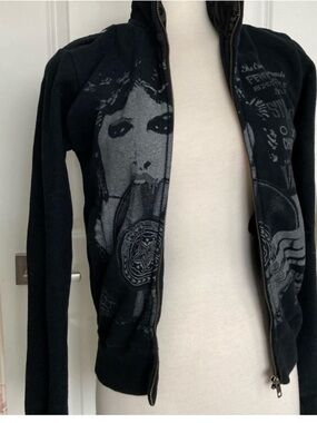 Obey Black Graphic Zip Hoodie with Monochrome Art in EUC Size XS